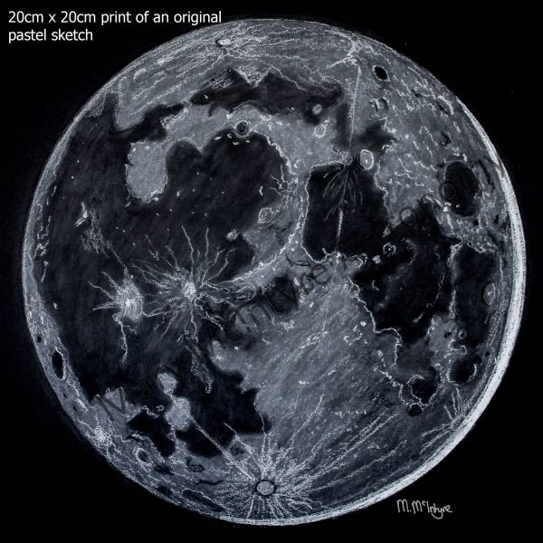 Crescent Moon with Earthshine Pastel Sketch Print - 20cm x 20cm