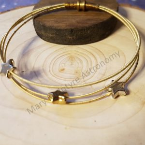 Recycled Gold Guitar String 3 Layer Bangle with Gold Stars