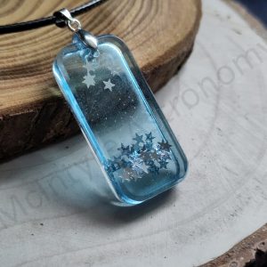 Epoxy Resin Pendant - Rectangle-Shaped Transparent Blue with Silver Stars