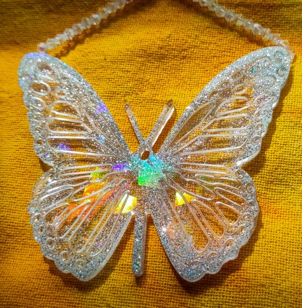 Holographic Butterfly Suncatcher Large, Clear With Iridescent Glitter